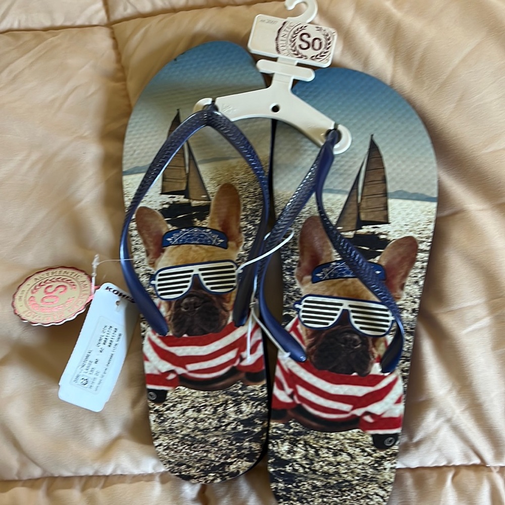 French bulldog flip flops. Never worn